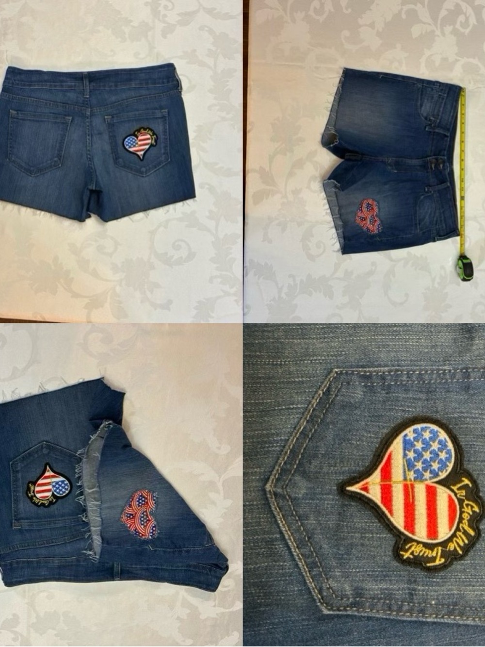 Women’s Old Navy Distressed Jean Cutoff Shorts with Patriotic Patches, W32 - Picture 1 of 16